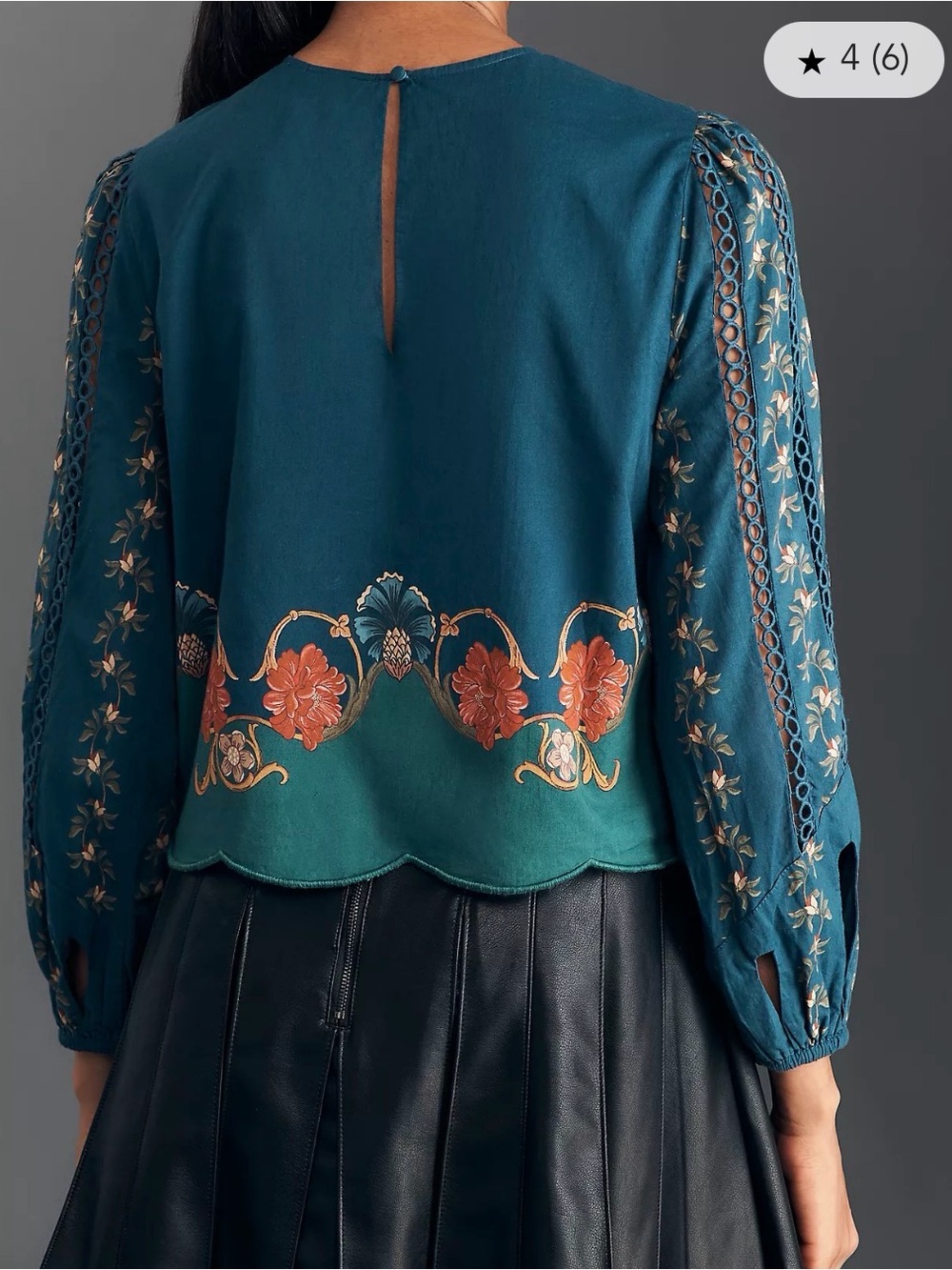 Farm rio anthropologie Floral Cutout Long-Sleeve Top - Picture 2 of 6